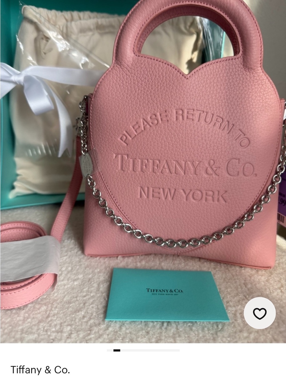 🩷🩷 NIB TIFFANY & CO. PINK PEBBLED LEATHER CROSSBODY HEART BAG! 🩷🩷